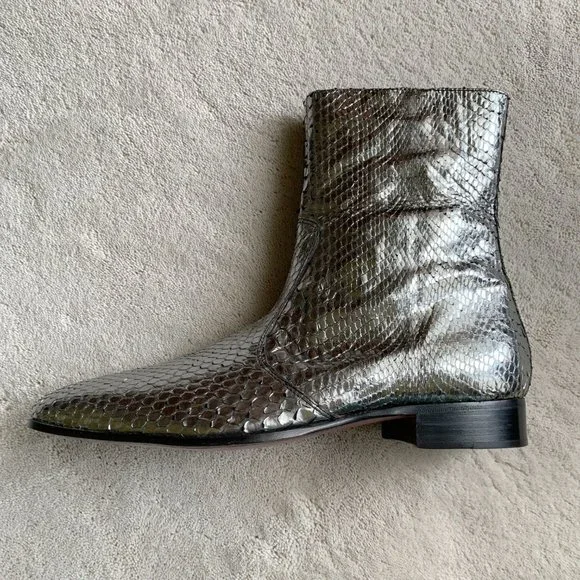 NIB JEAN-MICHEL CAZABAT ‘BOWIE’ Silver PYTHON Zip ANKLE BOOTS Size 41 EUR8 US